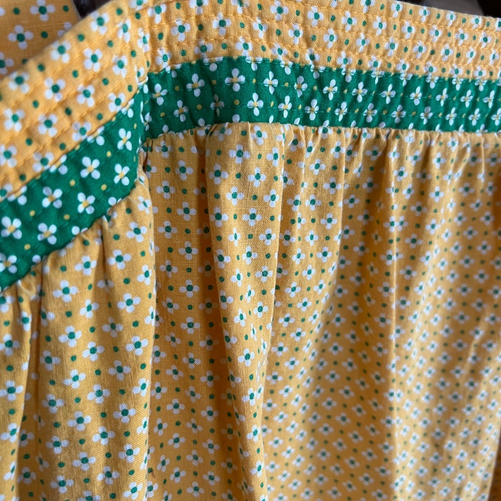 Vintage handmade Yellow Floral Sundress with Green Trim